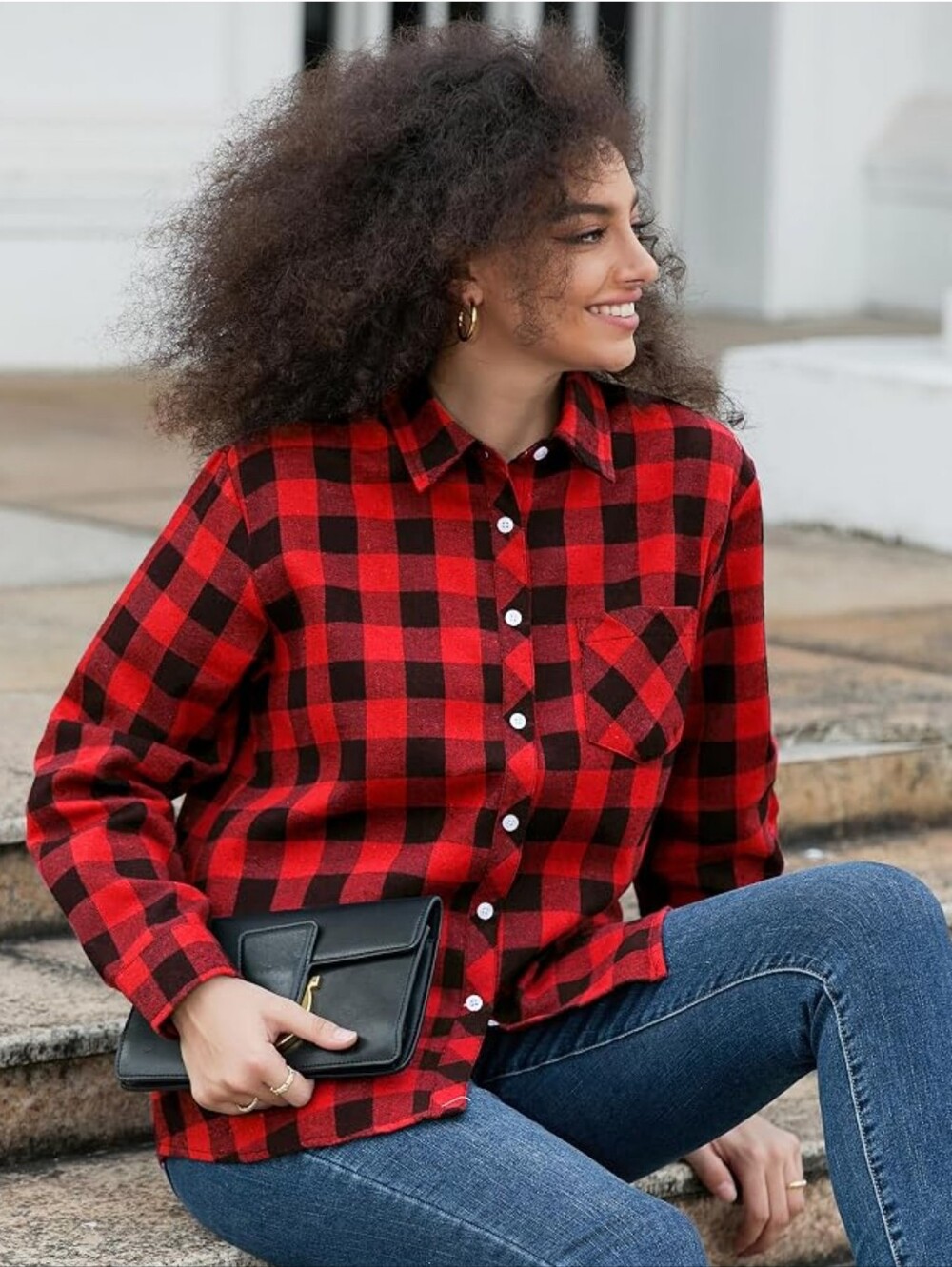 Roots Women's Red & Black Plaid Button-Down Shirt